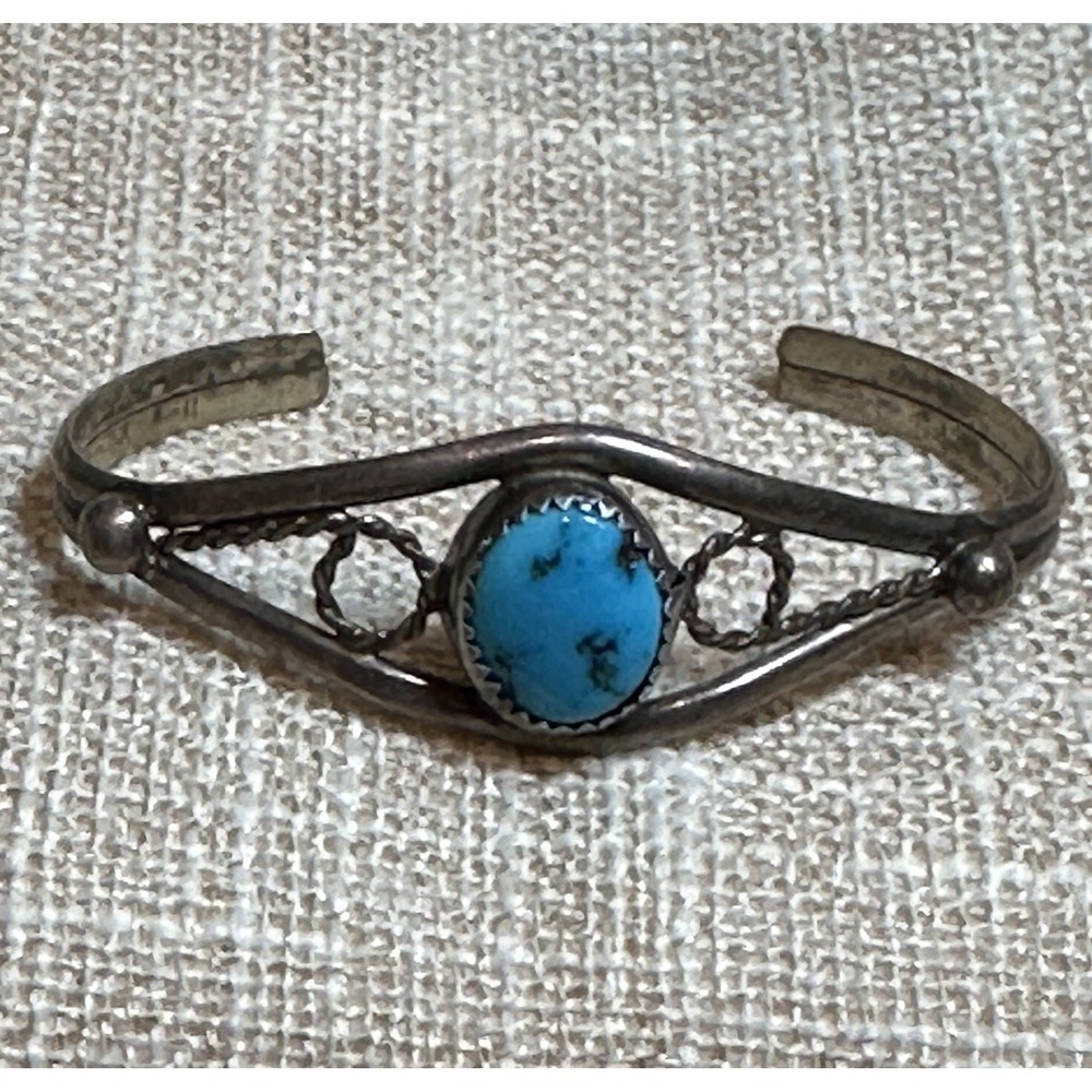 VTG Navajo Pauline Claw Cuff‎ Bracelet Size 5.75 Blue Turquoise Sterling 9.2g